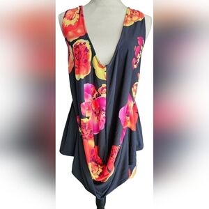XOXO Asymmetric Stretch Mini Dress Women's S Black Red Pink Floral